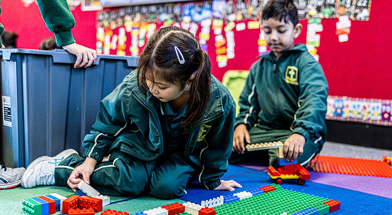 Students playing with lego at St Aidan's Catholic Primary School Rooty Hill