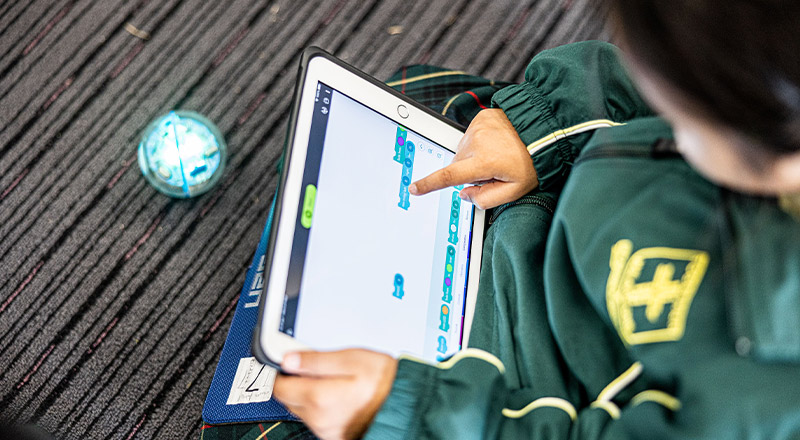 Student on iPad at St Aidan's Catholic Primary School Rooty Hill
